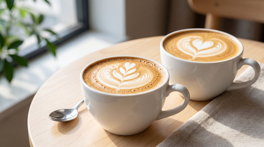 Flat white vs latte side by side comparison in white cups