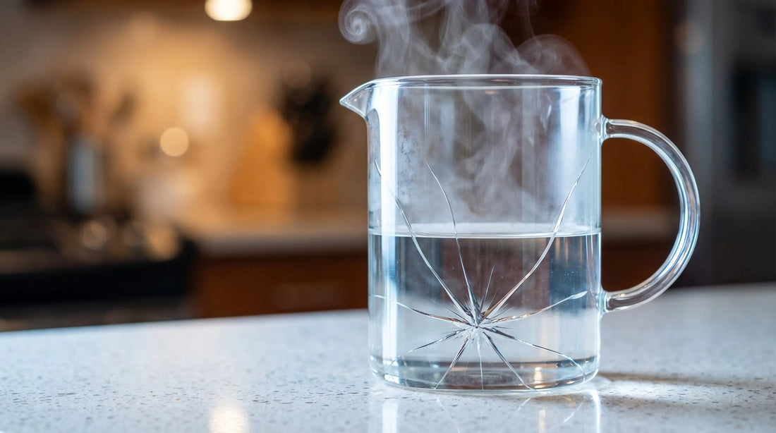 Cracked French press glass carafe showing thermal shock damage