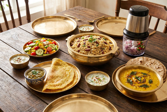 Healthy Indian lunch ideas with moong dal cheela rajma pulao and vegetables