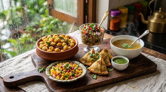 Healthy monsoon snacks India makhana sprout chaat corn soup baked pakoras