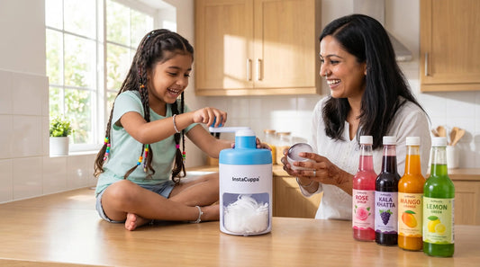 Indian mom and daughter making gola at home with InstaCuppa Manual Ice Shaver