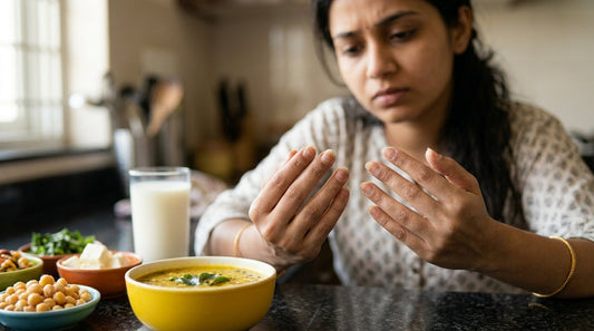 Protein deficiency symptoms - brittle nails and hair fall in Indian woman