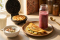 Protein rich breakfast India with besan cheela protein smoothie waffles and Greek yogurt