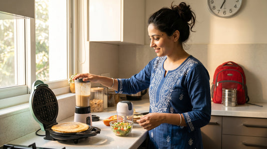 Quick Indian breakfast recipes with waffle maker, chopper, and portable blender