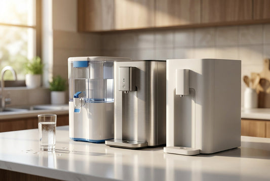 RO vs UV vs UF water purifiers on an Indian kitchen counter