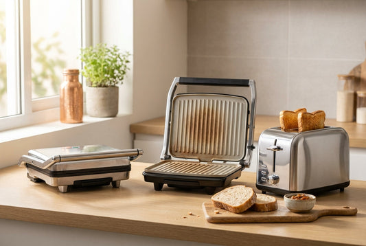 Sandwich maker vs sandwich grill vs pop-up toaster on an Indian kitchen counter