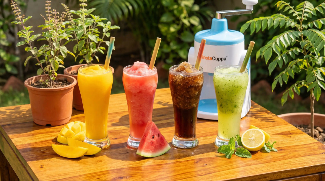 Homemade slush recipes - four colorful slush drinks with InstaCuppa ice shaver