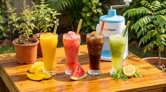 Homemade slush recipes - four colorful slush drinks with InstaCuppa ice shaver