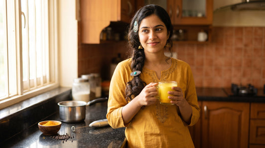 Turmeric milk recipe - golden haldi doodh with turmeric and spices
