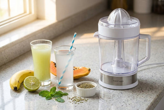 Fresh ash gourd juice, coconut water, banana and sweet lime with an InstaCuppa electric citrus juicer - which juice is good for gastric and acidity