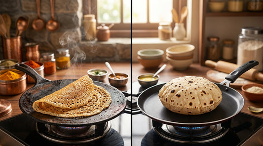 Cast iron vs non-stick tawa for dosa and roti comparison