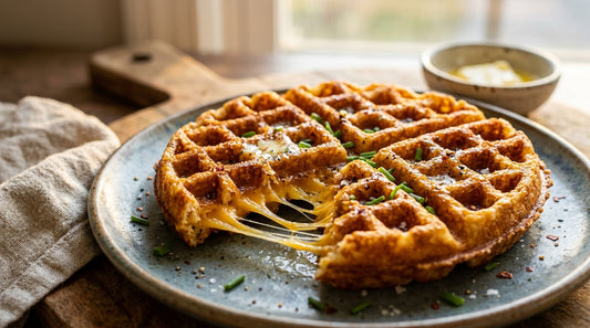 Crispy golden chaffle with melted cheese