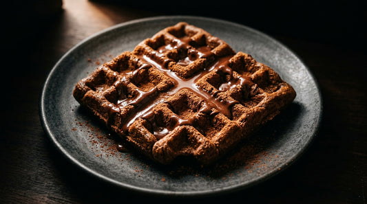 Rich chocolate waffle with melted chocolate drizzle