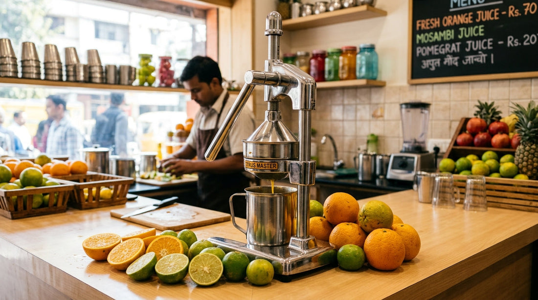 InstaCuppa guide to commercial citrus juicer machines for Indian juice shops