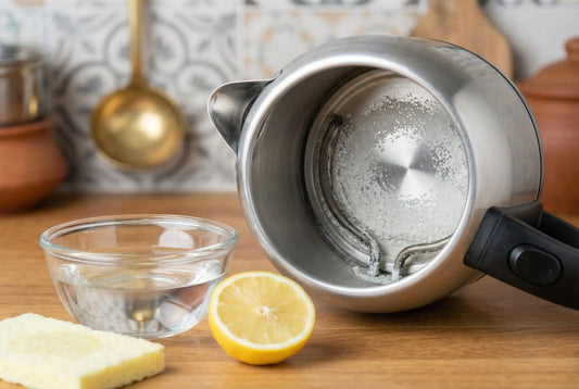 Electric kettle being descaled with vinegar for Indian hard water