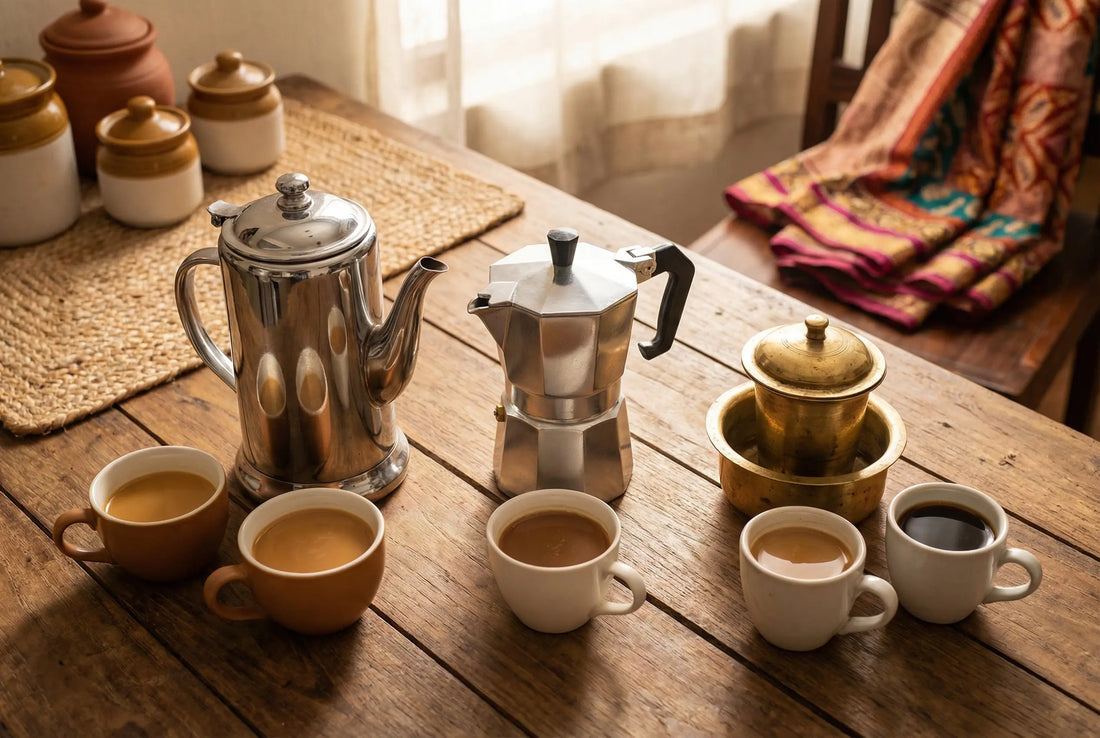 Percolator coffee maker vs moka pot vs South Indian filter