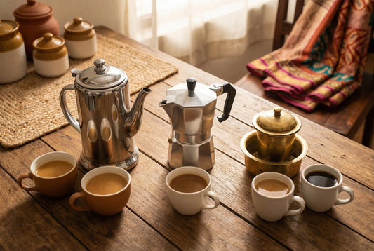 Percolator coffee maker vs moka pot vs South Indian filter