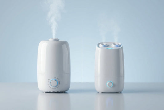 Evaporative humidifier vs ultrasonic — two white InstaCuppa cool mist humidifiers side by side