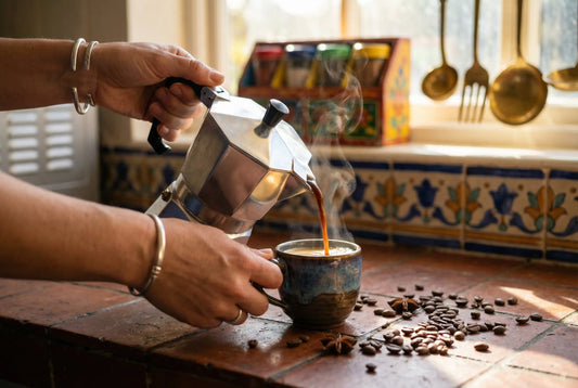 Making espresso at home with a moka pot without espresso machine
