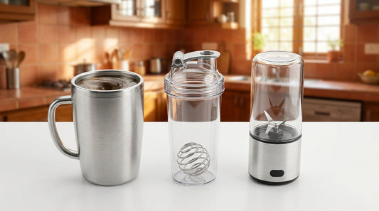 Self-stirring mug vs shaker bottle vs blender comparison