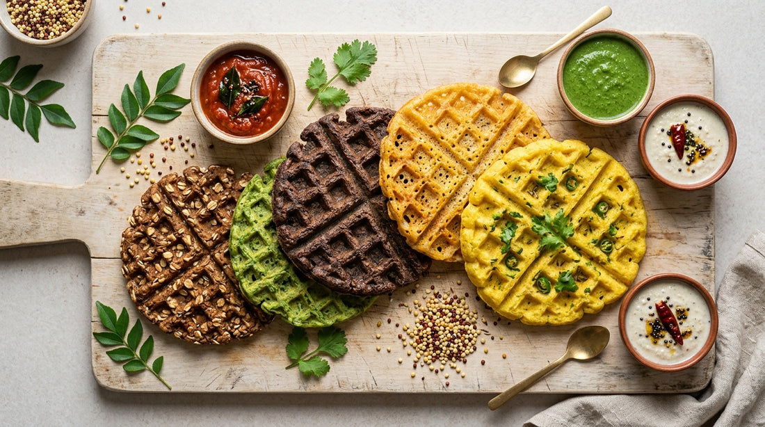 Five different Indian millet waffles