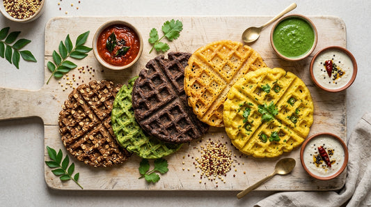 Five different Indian millet waffles
