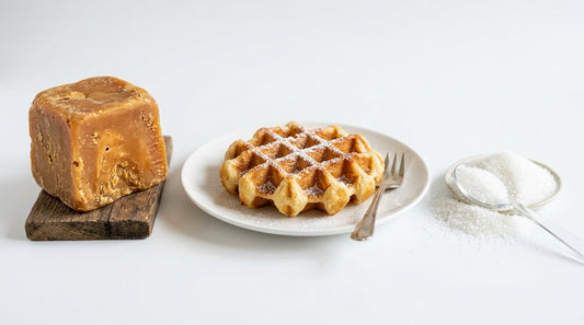 Jaggery and sugar side by side with waffle