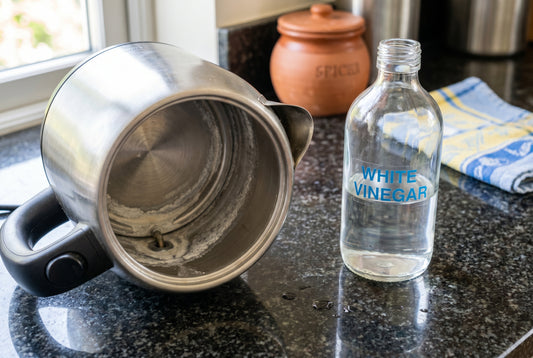 Limescale in kettle with vinegar descaling