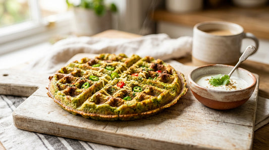 Moong dal waffle with ginger garnish