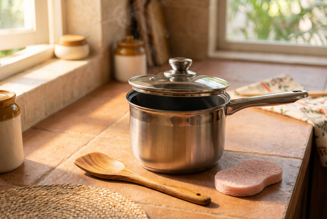 Multicook kettle with wooden spatula and soft sponge - non stick coating care essentials