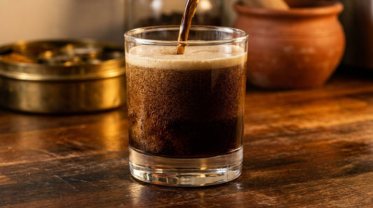 Nitro cold brew coffee with cascading nitrogen effect in glass