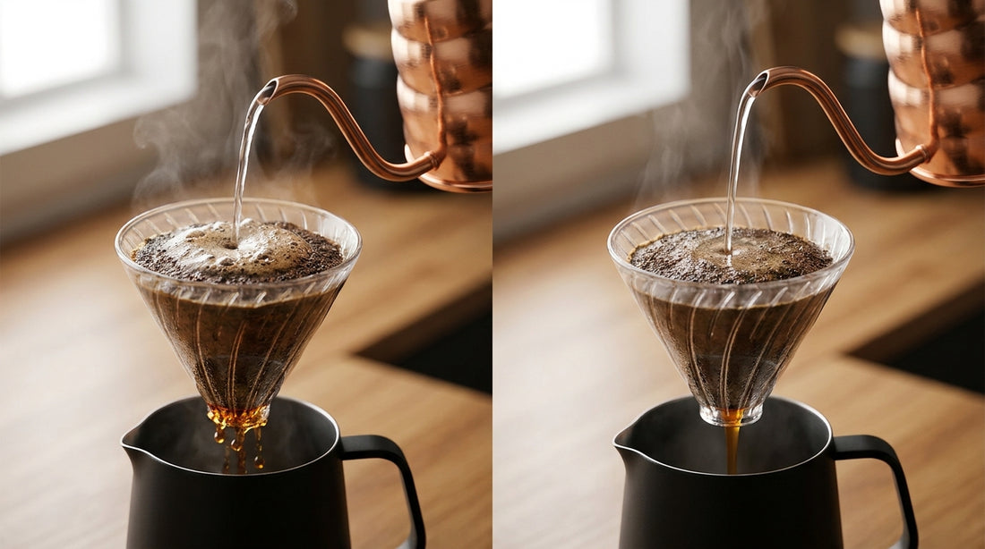 Gooseneck kettle pouring into V60 - pulse vs continuous pour