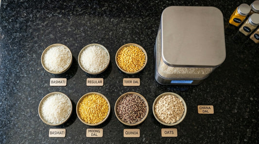 Seven different grains tested in a rice dispenser