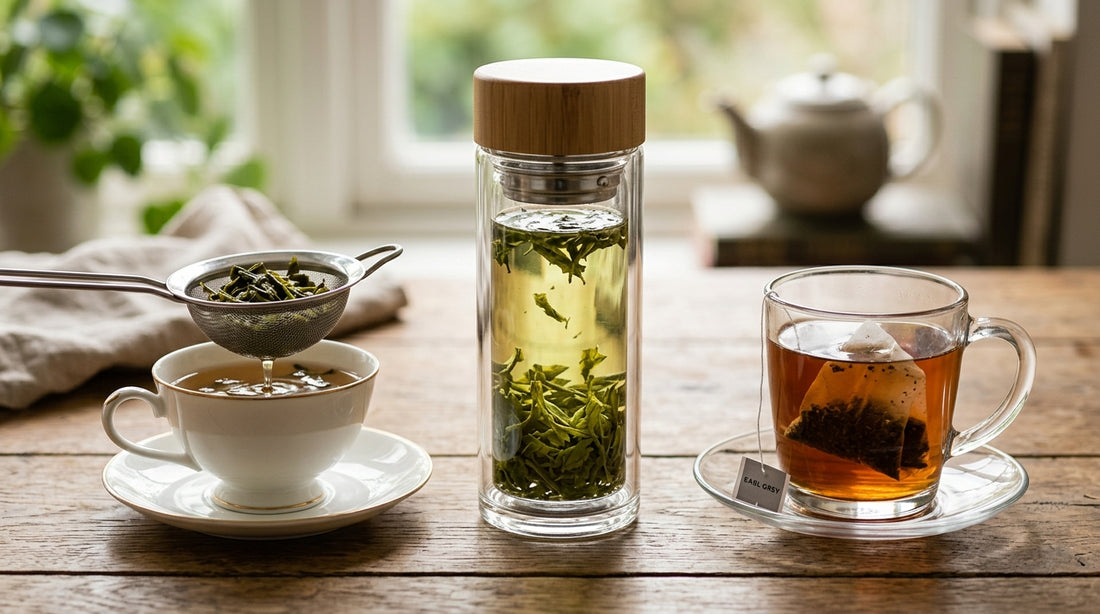 Tea strainer vs tea infuser bottle vs tea bags comparison