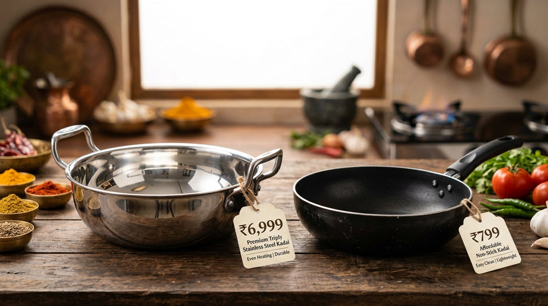 Triply stainless steel vs non-stick cookware price comparison India