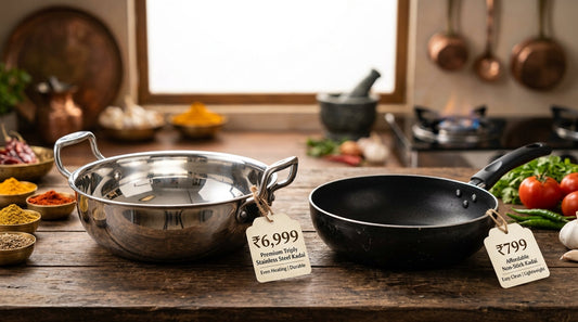 Triply stainless steel vs non-stick cookware price comparison India