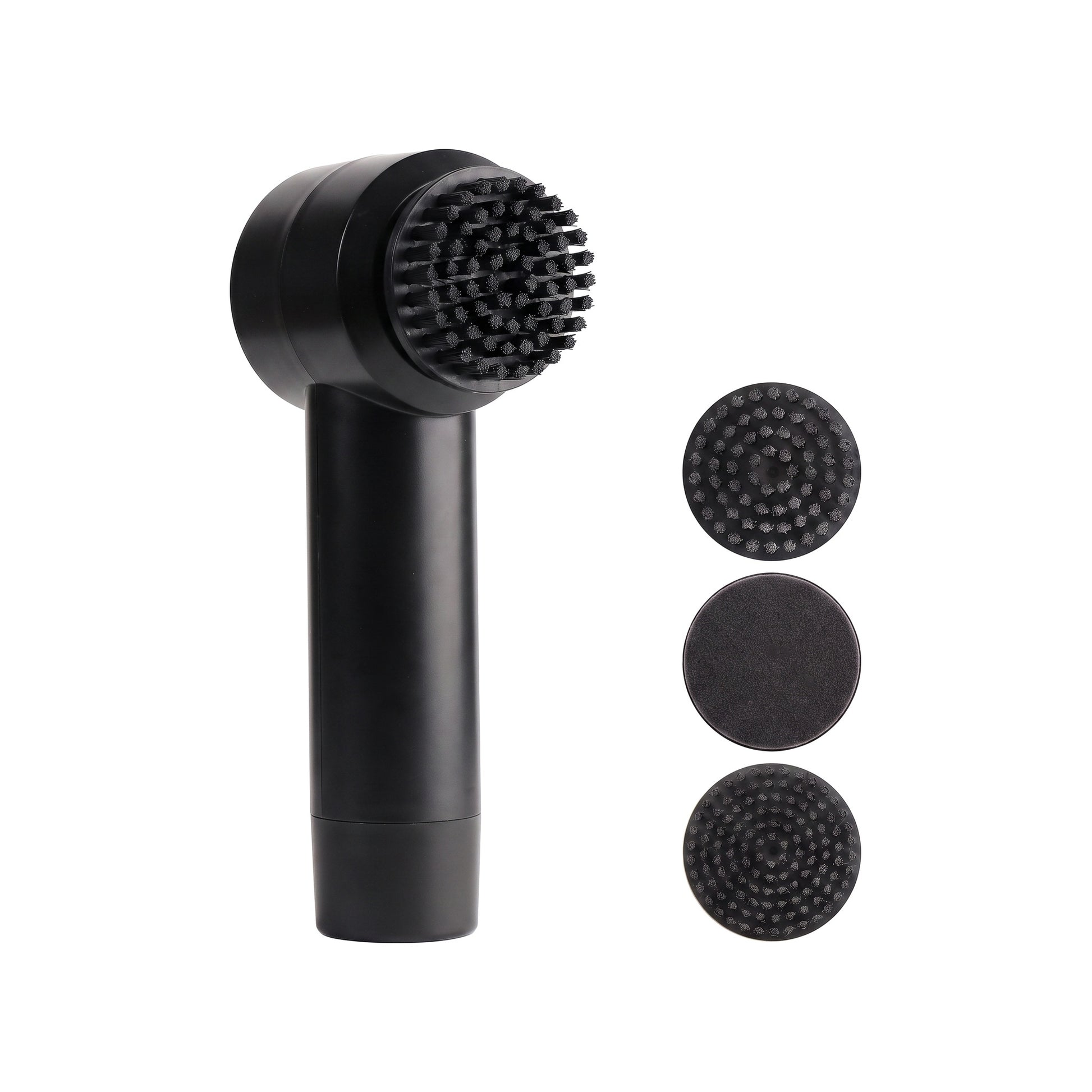 InstaCuppa Electric Cleaning Brush - black handheld scrubber with its three click-on brush heads