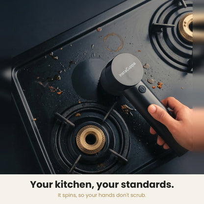 InstaCuppa Electric Cleaning Brush - using the battery powered scrubber at a kitchen sink