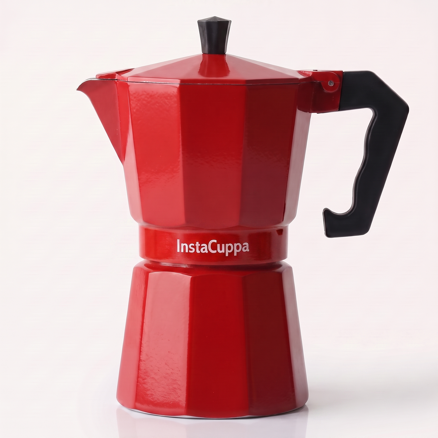 InstaCuppa Aluminium Moka Pot - Red - on white background · 300 ml · 6 cup