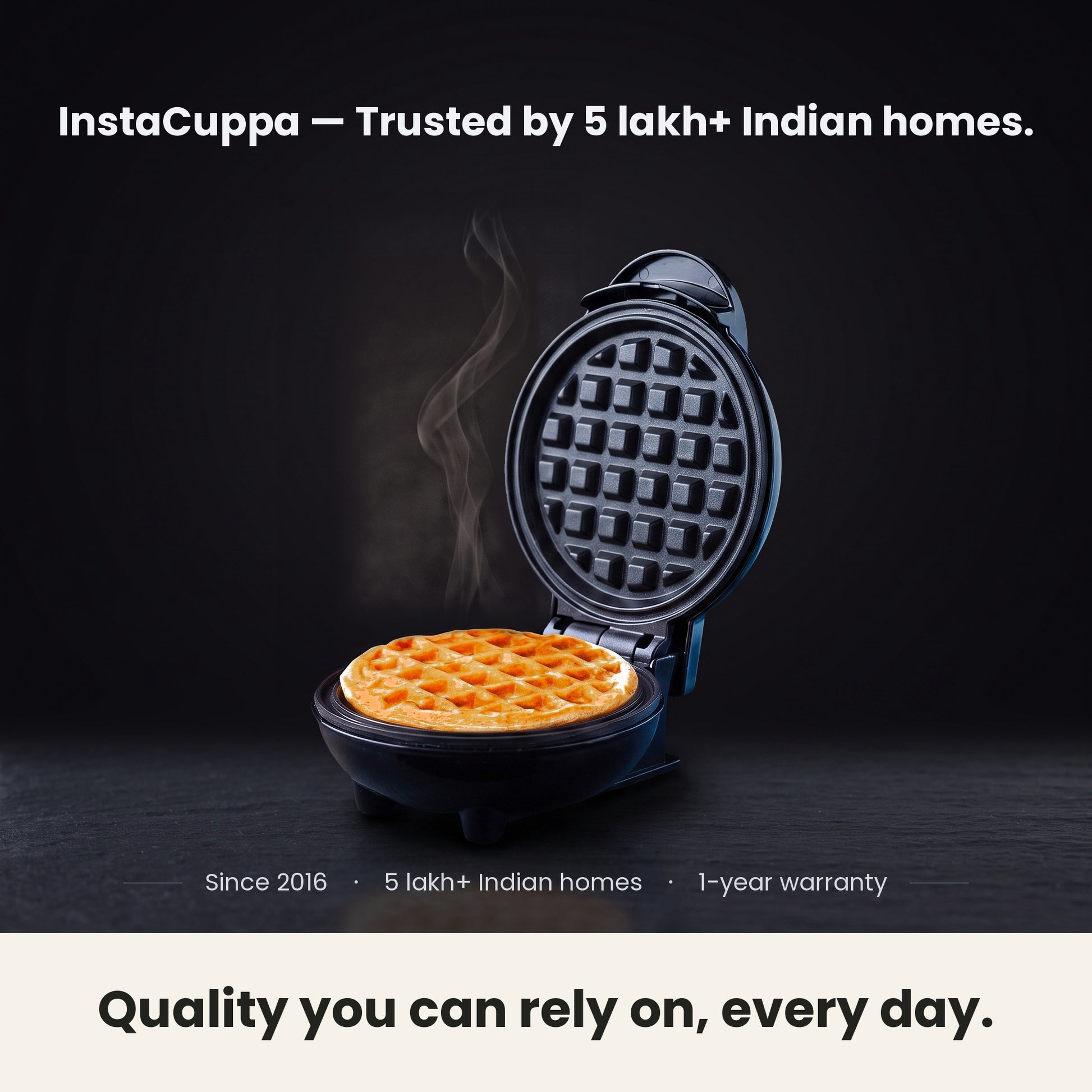 InstaCuppa Mini Waffle Maker - trusted by 5 lakh+ Indian homes since 2016