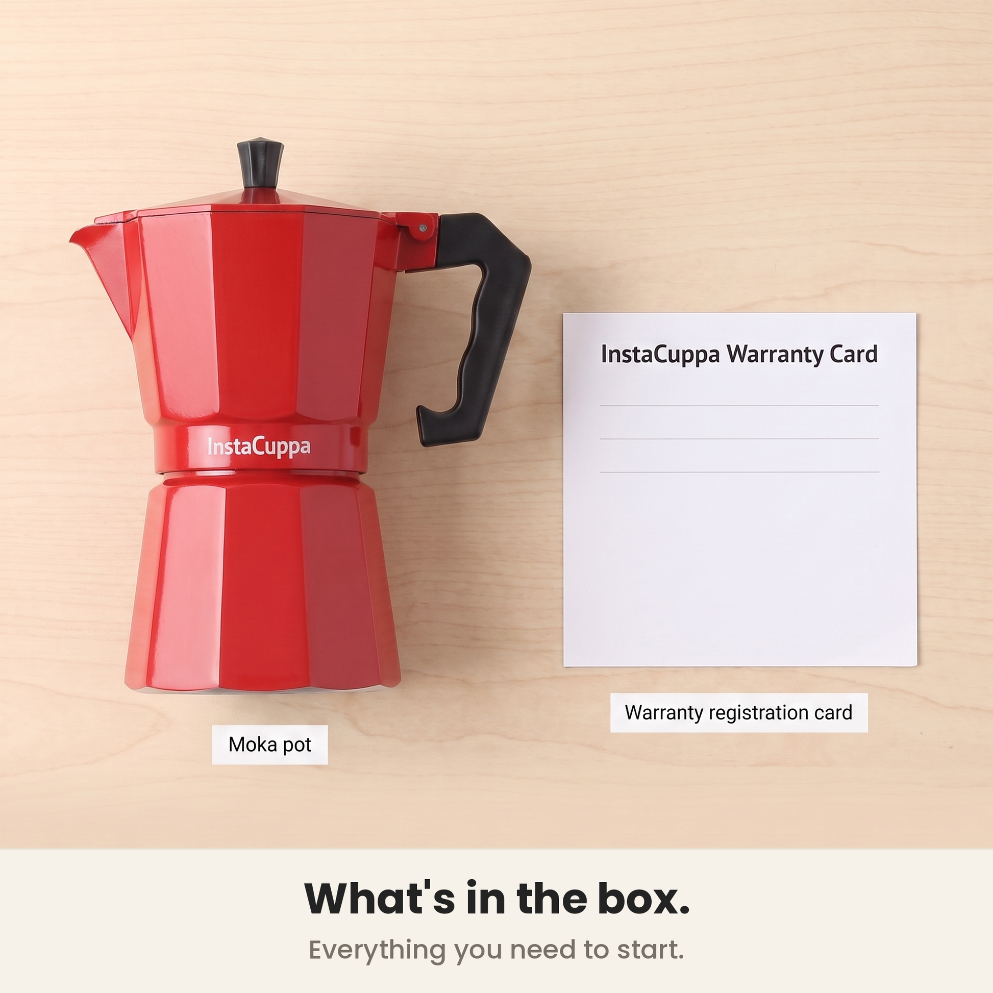 InstaCuppa Aluminium Moka Pot - Red - moka pot with funnel, filter and gasket · 300 ml · 6 cup