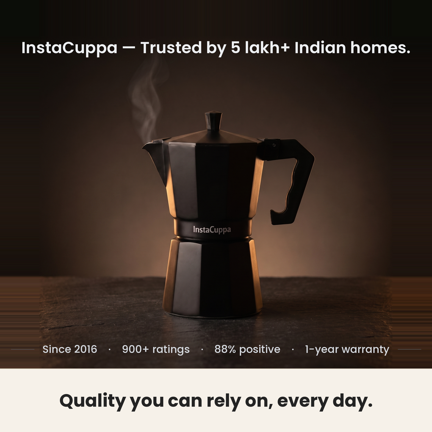 InstaCuppa Aluminium Moka Pot - Black - trusted by Indian homes, 1-year warranty · 300 ml · 6 cup