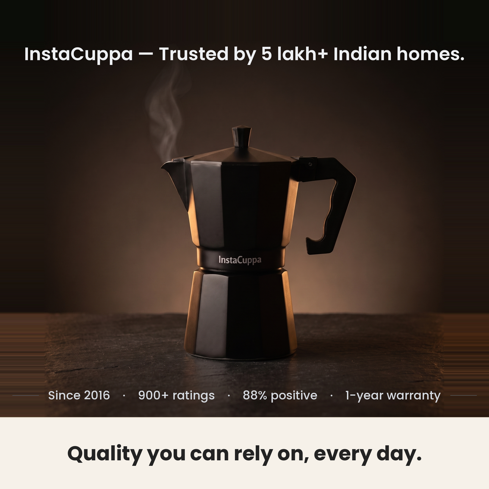 InstaCuppa Aluminium Moka Pot - Black - trusted by Indian homes, 1-year warranty · 300 ml · 6 cup