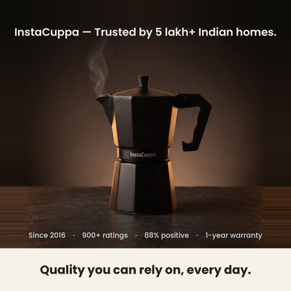 InstaCuppa Aluminium Moka Pot - Black - trusted by Indian homes, 1-year warranty · 300 ml · 6 cup