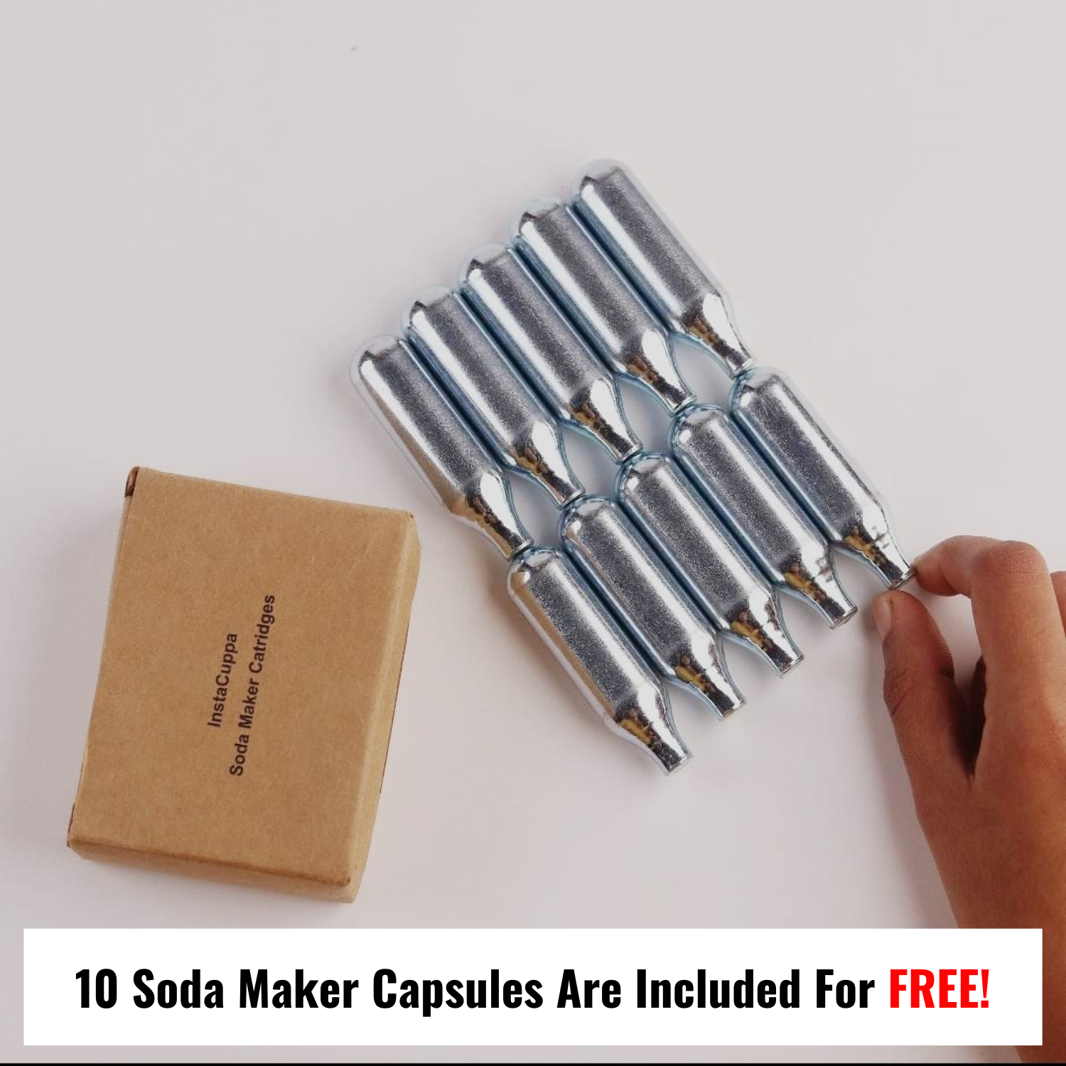 InstaCuppa Portable Soda Maker, Perfect for Busy Moms To Make Lemon Flavored Soda, Jaljeera, Sparkling Water, Mocktails, Fruit Spritzers In Just 30 Seconds Anywhere, Includes 10 Soda Capsules & 2 Lids