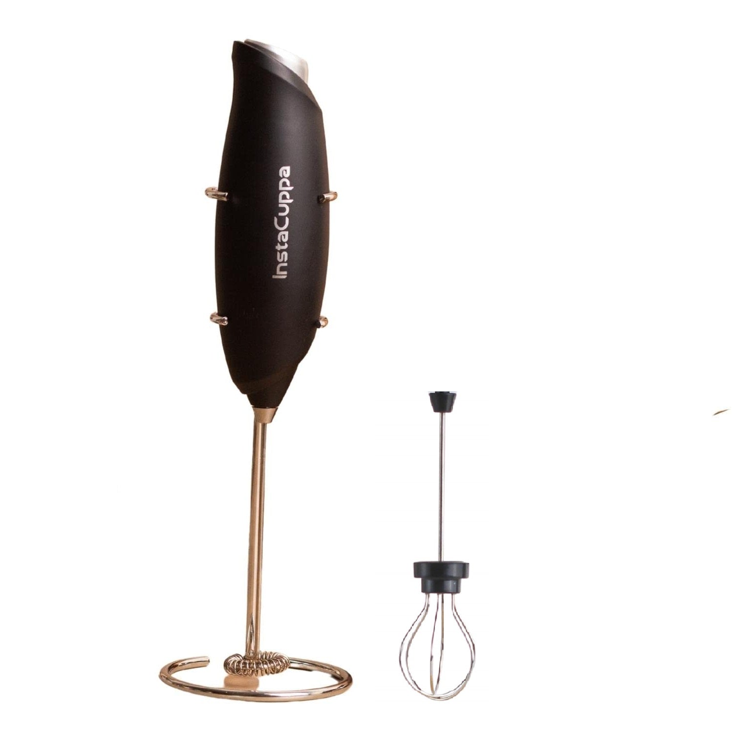 InstaCuppa Milk Frother for Coffee - Handheld Battery-Operated Electric Milk and Coffee Frother, Stainless Steel Whisk and Stand, Portable Foam Maker for Coffee - Upgraded Version