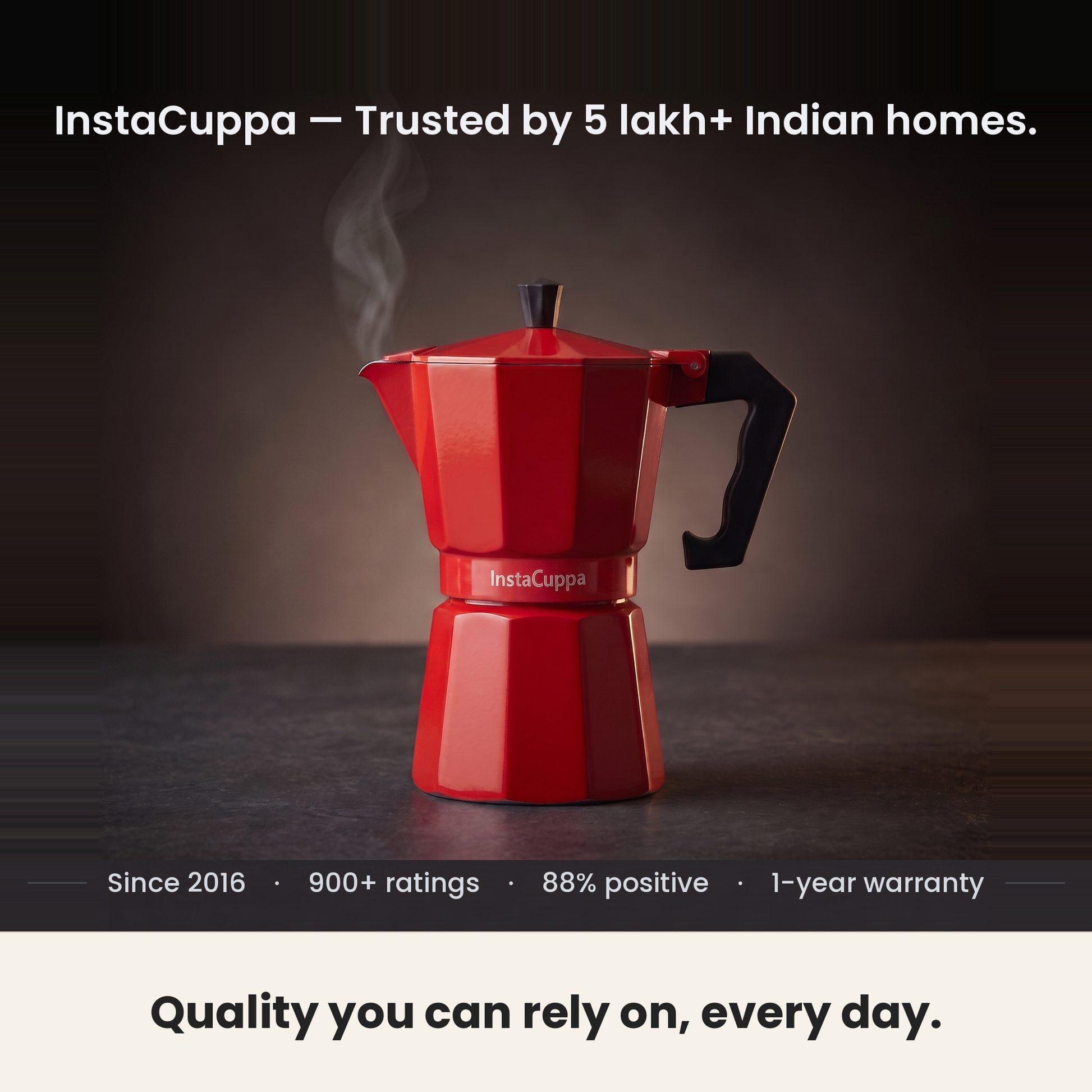 InstaCuppa Aluminium Moka Pot - Red - trusted by Indian homes, 1-year warranty · 300 ml · 6 cup