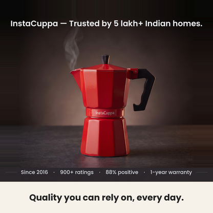 InstaCuppa Aluminium Moka Pot - Red - trusted by Indian homes, 1-year warranty · 300 ml · 6 cup