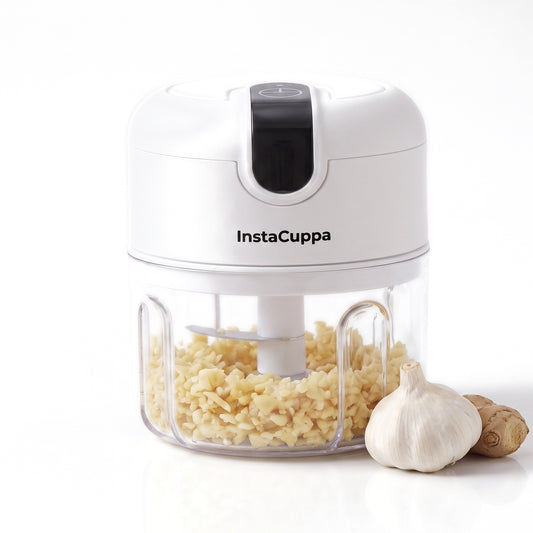 InstaCuppa Mini Electric Chopper - 250 ML White - minced garlic hero shot