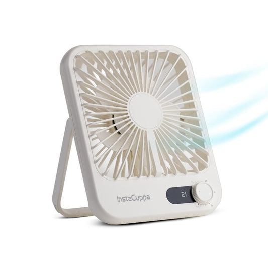 InstaCuppa USB Rechargeable Fan with Adjustable Speed - Dual Use Table and Wall Mount, Speed and Battery Display, Aroma Diffuser, Quiet Under 40 dB